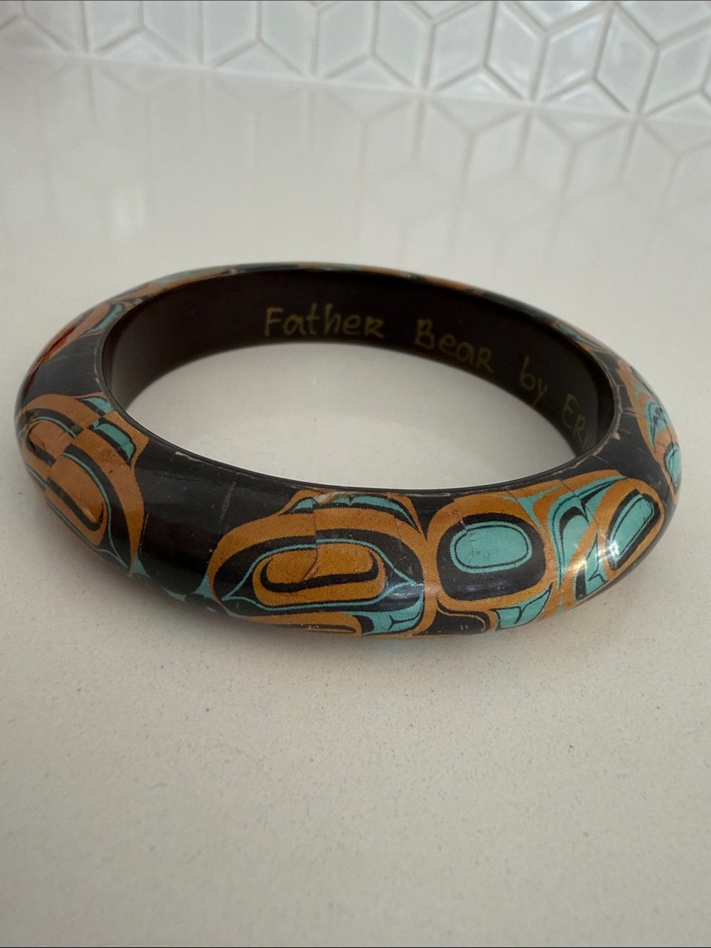 BRACELET Bangle Signed Father Bear by Ernest Swanson Haida Artist Indigenous